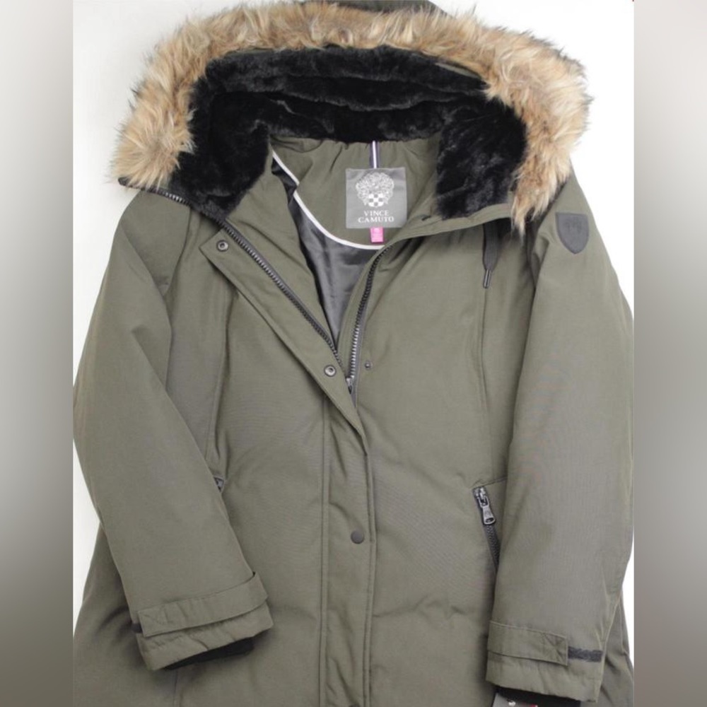 Vince Camuto Womens Hooded Faux-Fur-Trim Down Parka Coat